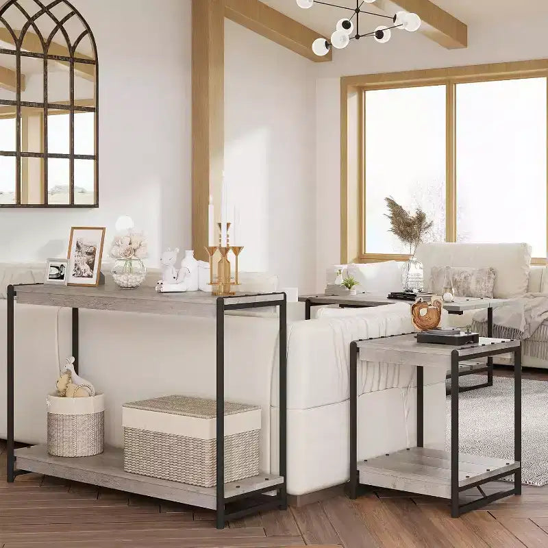 Tavolo console in truciolato - Tavolo console da 40 pollici, tavolo a due ripiani a doghe con mensole, stile rustico farmhouse per ingresso, soggiorno, corridoio