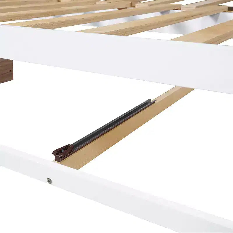 Divano Letto in Legno Matrimoniale con Letto Estraibile e Due Cassetti Contenitori, Struttura Letto Estensibile, Divano Letto per Camera da Letto Soggiorno
