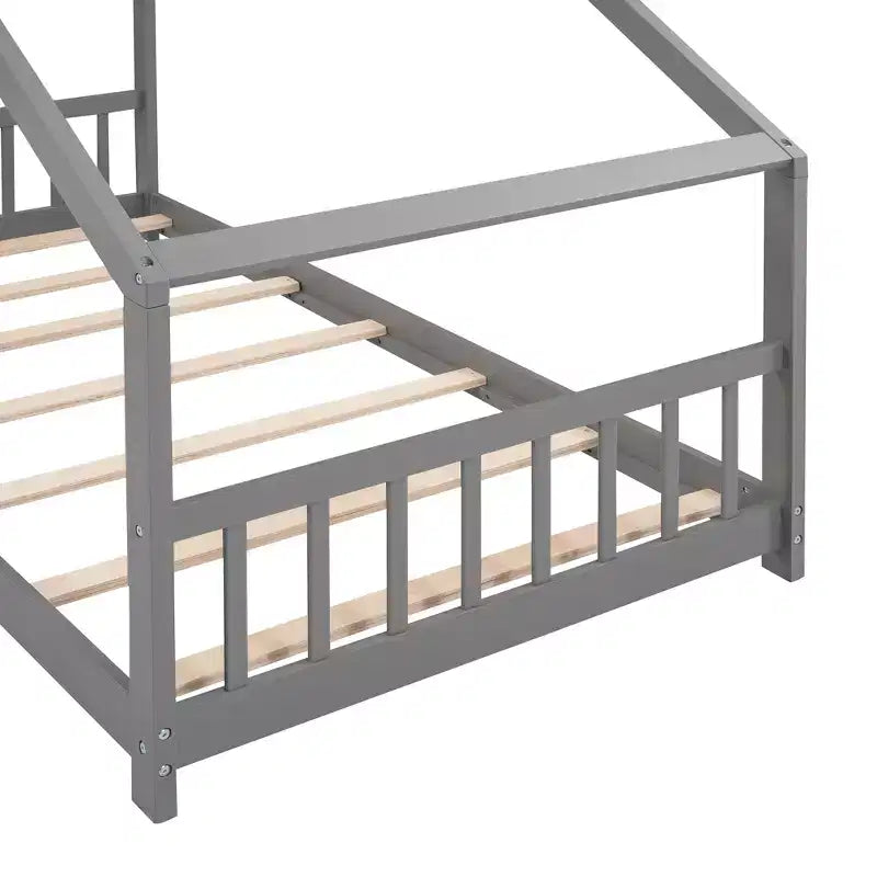 Letti per bambini Twin/Full Size con tetto, letto a piattaforma Montessori in legno a pavimento per bambini e bambine, grigio