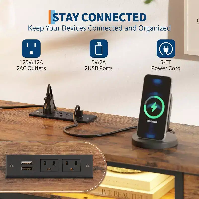 Mobile TV da 70 pollici lungo con cassettiere in tessuto e prese di corrente e luci a LED, grande mobile da intrattenimento per TV da 65, 75, 80 pollici, per camera da letto