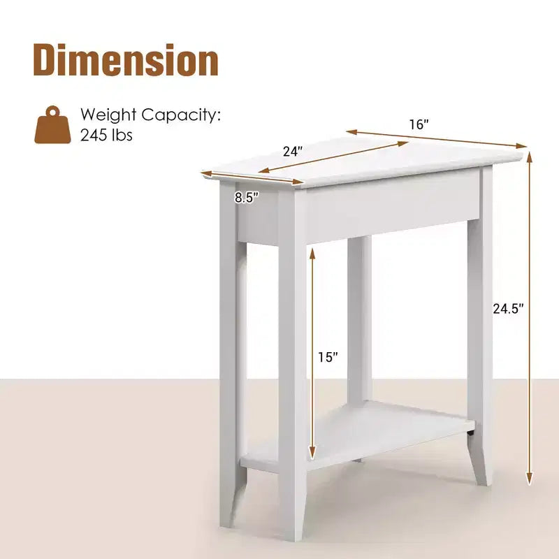 Tavolino stretto a 2 ripiani, design trapezoidale di metà secolo con gambe in legno di gomma