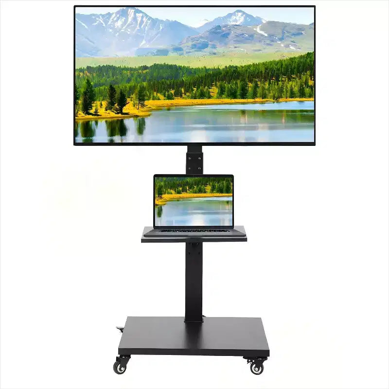 Rolling TV Stand with Power Outlet C Tilt & Swivel Mobile TV Cart on Wheels for 32-75 Inch TVs up to 120 Lbs, Height Adjustable