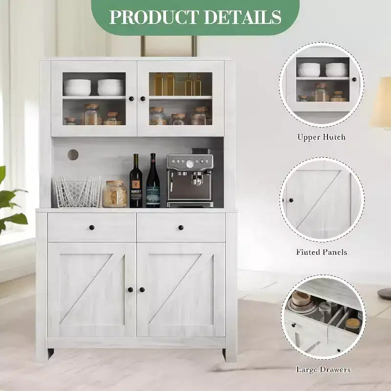 Dispensa da Cucina Autoportante con Ante a Vetro e Supporto per Microonde