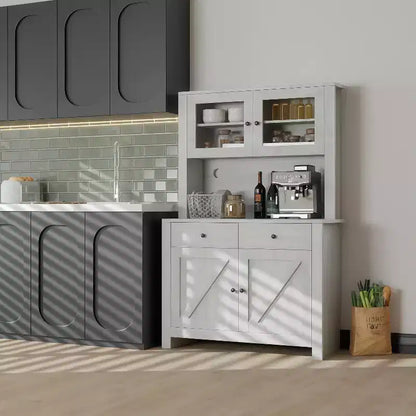 Dispensa da Cucina Autoportante con Ante a Vetro e Supporto per Microonde
