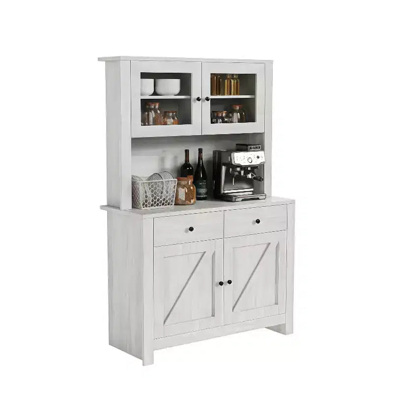 Dispensa da Cucina Autoportante con Ante a Vetro e Supporto per Microonde