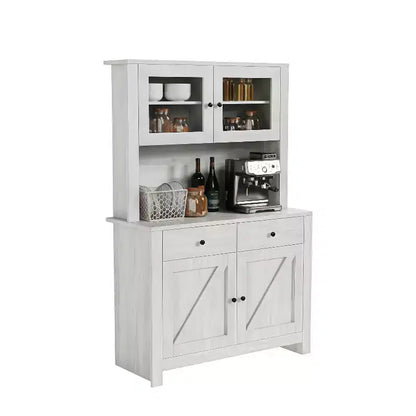 Dispensa da Cucina Autoportante con Ante a Vetro e Supporto per Microonde