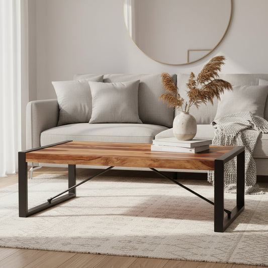 Coffee Table Brown Solid Acacia wood, Powder-Coated Steel