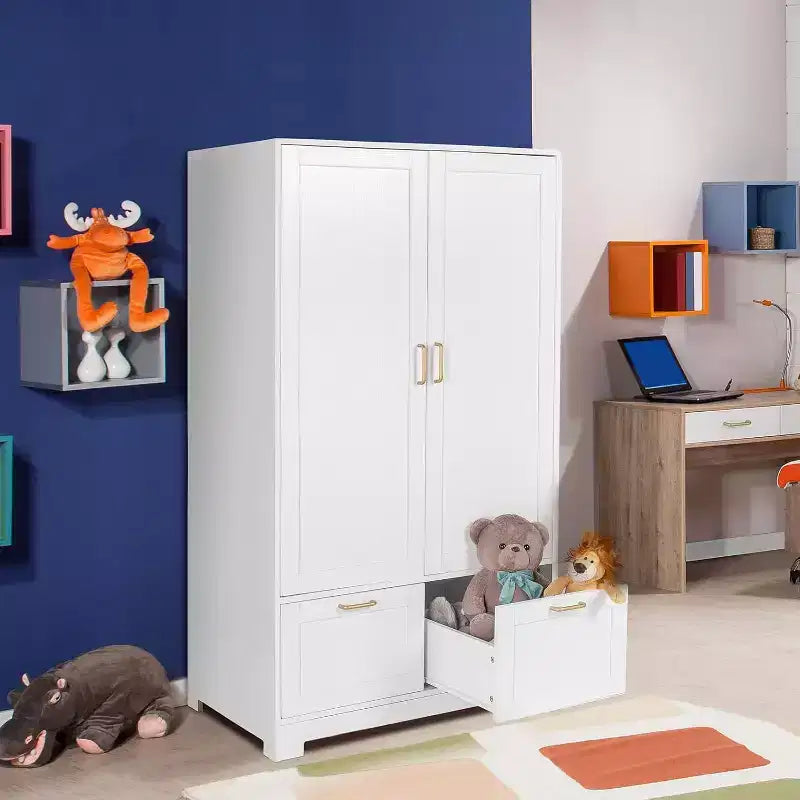 Armadio Guardaroba con Ante e Cassetti, Mobile in Legno con Asta Appendiabiti, 35x20x60