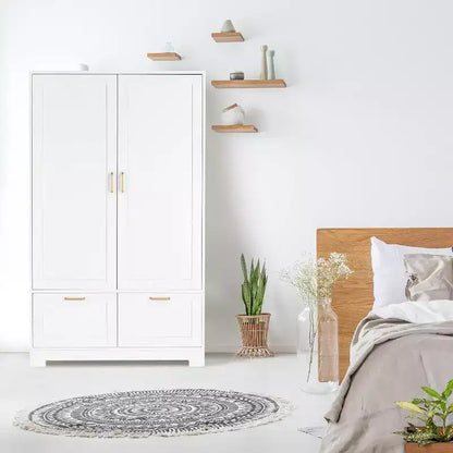 Armadio Guardaroba con Ante e Cassetti, Mobile in Legno con Asta Appendiabiti, 35x20x60