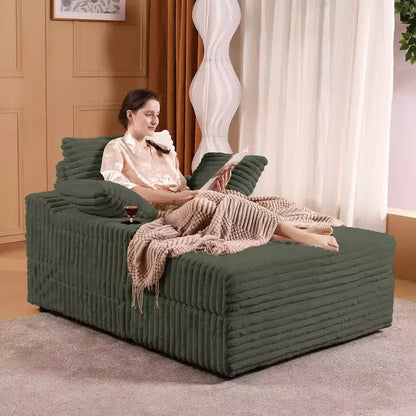 Chaise Longue Oversize da Interno con Contenitore, Divano Letto in Corduroy Imbottito Cloud con 3 Cuscini, Poltrona Letto Singola per la Casa