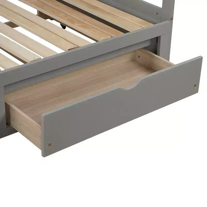 Divano Letto in Legno Matrimoniale con Letto Estraibile e Due Cassetti Contenitori, Struttura Letto Estensibile, Divano Letto per Camera da Letto Soggiorno