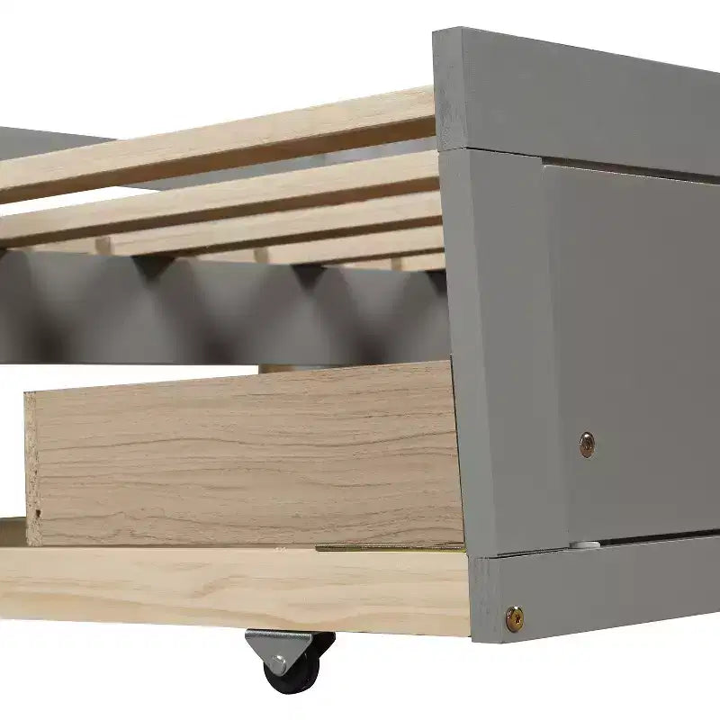 Divano Letto in Legno Matrimoniale con Letto Estraibile e Due Cassetti Contenitori, Struttura Letto Estensibile, Divano Letto per Camera da Letto Soggiorno