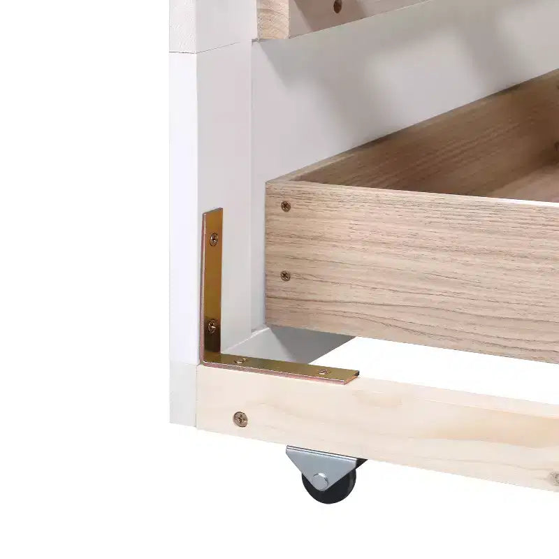 Divano Letto in Legno Matrimoniale con Letto Estraibile e Due Cassetti Contenitori, Struttura Letto Estensibile, Divano Letto per Camera da Letto Soggiorno