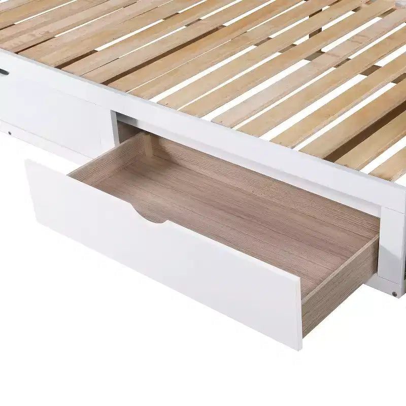 Divano Letto in Legno Matrimoniale con Letto Estraibile e Due Cassetti Contenitori, Struttura Letto Estensibile, Divano Letto per Camera da Letto Soggiorno