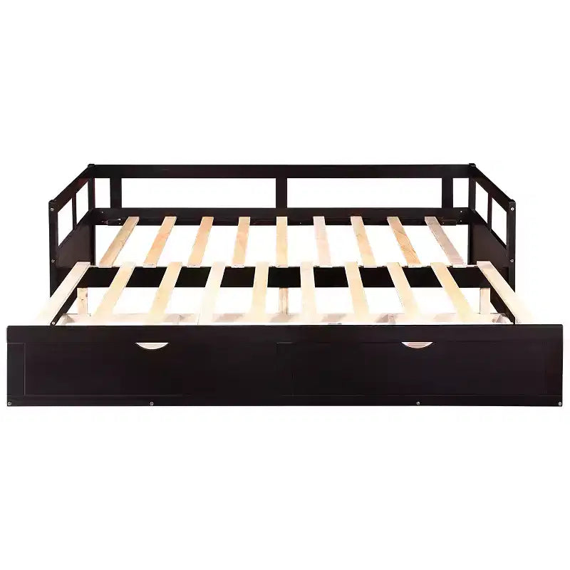 Divano Letto in Legno Matrimoniale con Letto Estraibile e Due Cassetti Contenitori, Struttura Letto Estensibile, Divano Letto per Camera da Letto Soggiorno