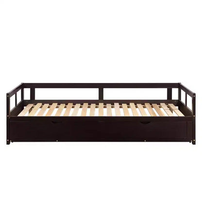 Divano Letto in Legno Matrimoniale con Letto Estraibile e Due Cassetti Contenitori, Struttura Letto Estensibile, Divano Letto per Camera da Letto Soggiorno