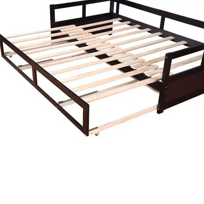 Divano Letto in Legno Matrimoniale con Letto Estraibile e Due Cassetti Contenitori, Struttura Letto Estensibile, Divano Letto per Camera da Letto Soggiorno