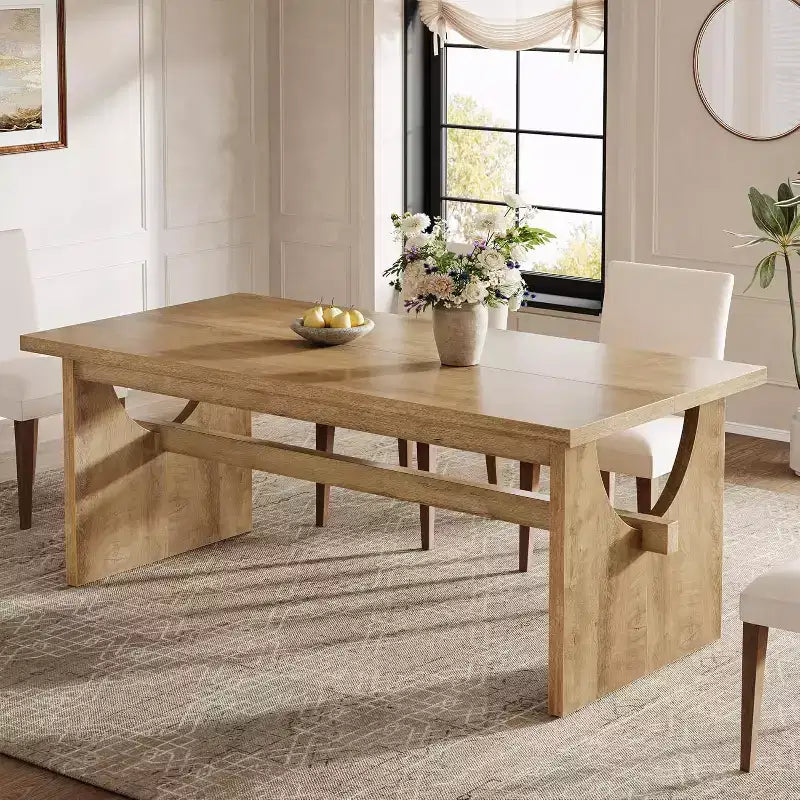 Lantine Farmhouse Dining Table for 4-6 People, 63 Large Rectangular Kitchen Dining Room Table for Kitchen Living Room, Rustic Brown