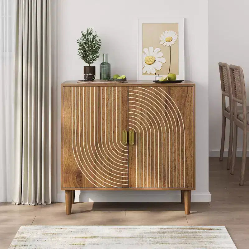 GDFStudio Cheryiie Modern Buffet Cabinet with Line-Groove Doors and Adjustable Shelves