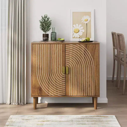GDFStudio Cheryiie Modern Buffet Cabinet with Line-Groove Doors and Adjustable Shelves