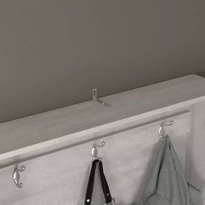 Appendiabiti da ingresso con panca, scarpiera e 4 ganci in metallo, rovere grigio