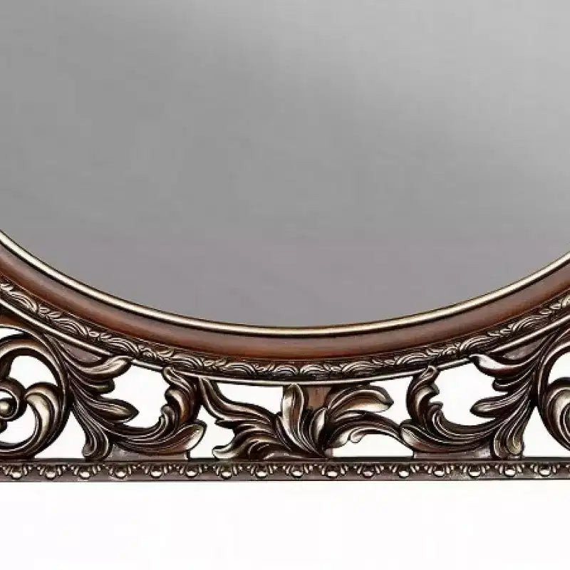 Specchiera ovale con accenti, cornice in ciliegio e scrollwork in champagne spazzolato, 43x53