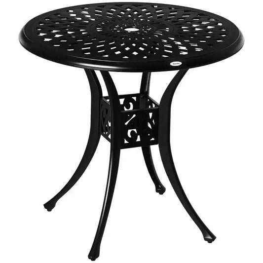 30 Round Patio Dining Table with Umbrella Hole, Antique Cast Aluminum Outdoor Bistro Table Only
