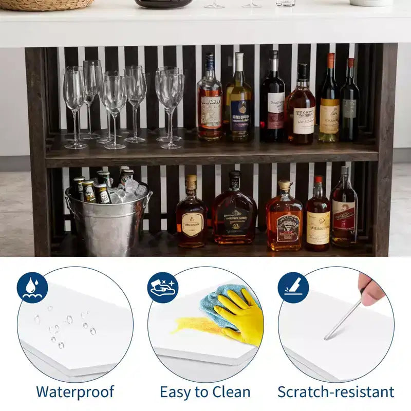 63 Grande mobile bar, isola da cucina a 2 ripiani, tavolo da pub con poggiapiedi, moderno tavolo da caffè per sala da pranzo, bistrò, soggiorno