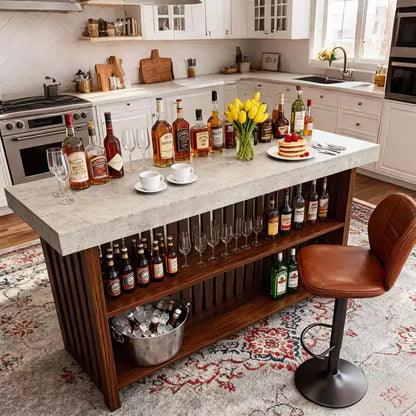 63 Grande mobile bar, isola da cucina a 2 ripiani, tavolo da pub con poggiapiedi, moderno tavolo da caffè per sala da pranzo, bistrò, soggiorno