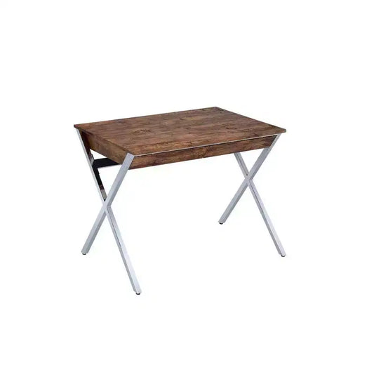 Royal Hampton 36 Inch Modern Office Desk, 2 Drawers, X Shape Frame, Wood, Oak, Chrome