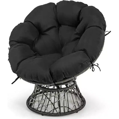Costway PE Wicker Papasan Chair 360 Swivel Living Room Chair w/ Thick & Removable Cushion