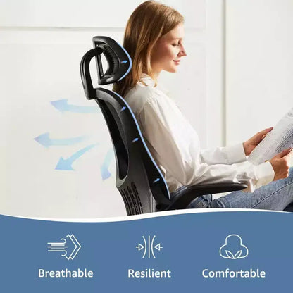Sedia da ufficio ergonomica con schienale alto in rete, poggiatesta regolabile e braccioli ribaltabili