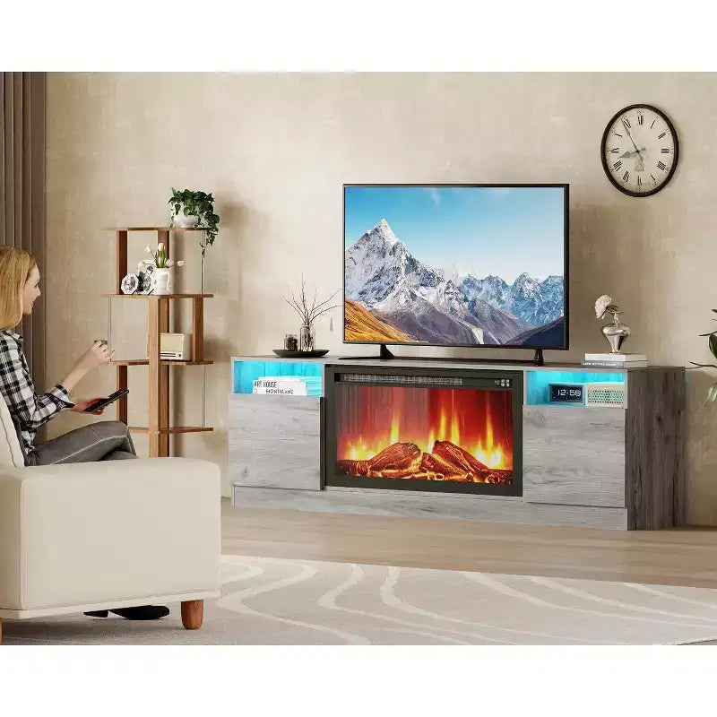 Mobile TV moderno per TV fino a 75 pollici, Tavolo Consolle TV grigio da 70 pollici con contenitori, Centro Intrattenimento in legno per Soggiorno