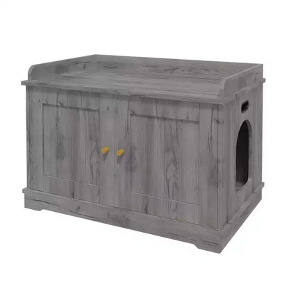 Cat Litter Box Furniture, Hidden Litter Box Enclosure 31.5 Inch - Wooden Pet House with Barn Door Ventilated Large Capacity