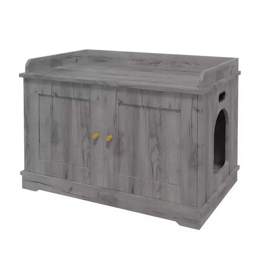 Cat Litter Box Furniture, Hidden Litter Box Enclosure 31.5 Inch - Wooden Pet House with Barn Door Ventilated Large Capacity