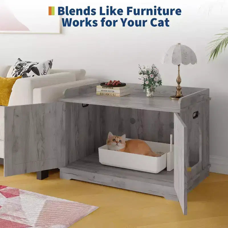 Lettiera Nascosta per Gatti, Mobile Cuccia per Gatti 80 cm - Mobile in Legno con Porta Scorrevole, Ventilato, Grande Capacità