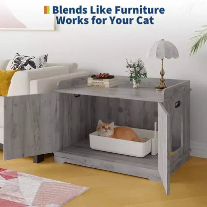 Lettiera Nascosta per Gatti, Mobile Cuccia per Gatti 80 cm - Mobile in Legno con Porta Scorrevole, Ventilato, Grande Capacità