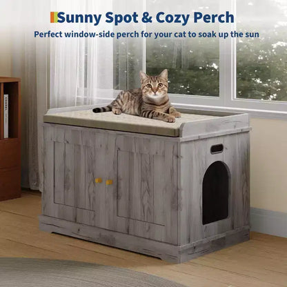 Lettiera Nascosta per Gatti, Mobile Cuccia per Gatti 80 cm - Mobile in Legno con Porta Scorrevole, Ventilato, Grande Capacità