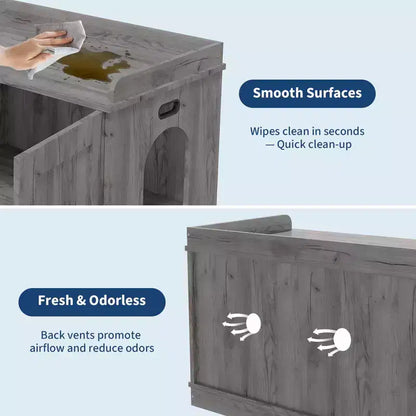 Lettiera Nascosta per Gatti, Mobile Cuccia per Gatti 80 cm - Mobile in Legno con Porta Scorrevole, Ventilato, Grande Capacità