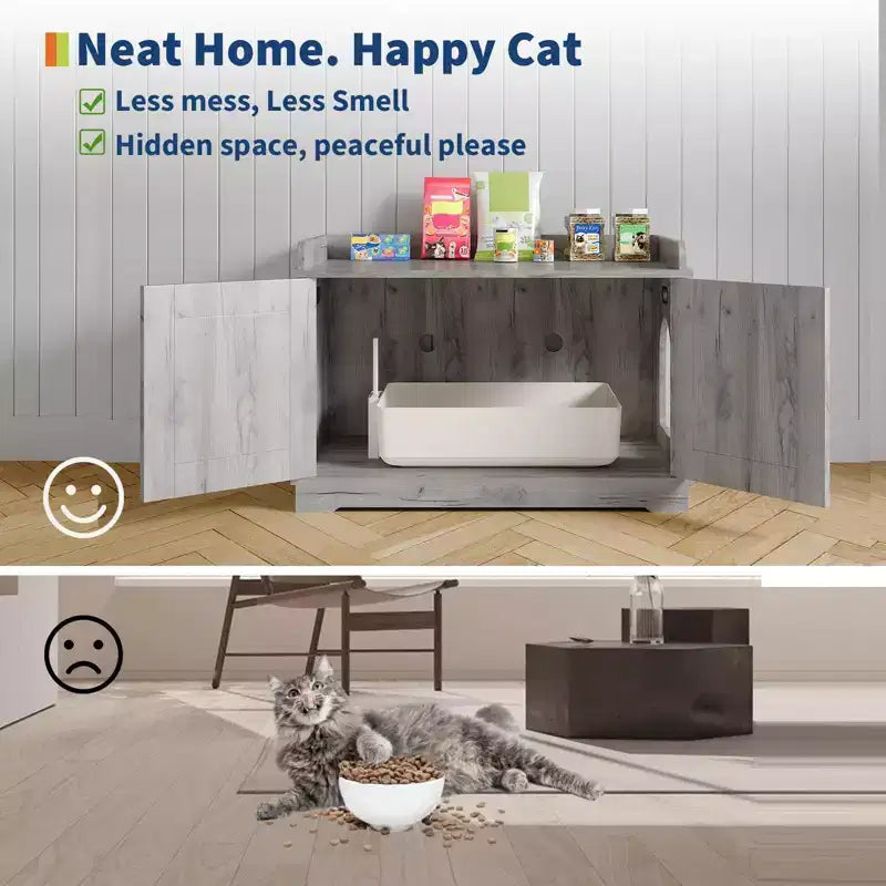 Lettiera Nascosta per Gatti, Mobile Cuccia per Gatti 80 cm - Mobile in Legno con Porta Scorrevole, Ventilato, Grande Capacità
