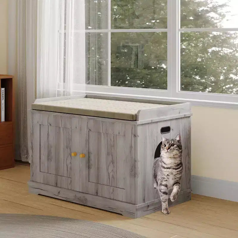 Lettiera Nascosta per Gatti, Mobile Cuccia per Gatti 80 cm - Mobile in Legno con Porta Scorrevole, Ventilato, Grande Capacità