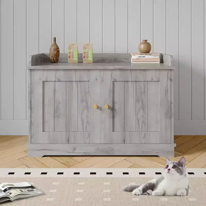 Lettiera Nascosta per Gatti, Mobile Cuccia per Gatti 80 cm - Mobile in Legno con Porta Scorrevole, Ventilato, Grande Capacità