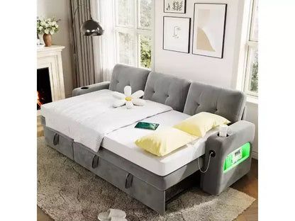 Divano letto componibile convertibile in velluto da 84'' con letto estraibile e chaise longue