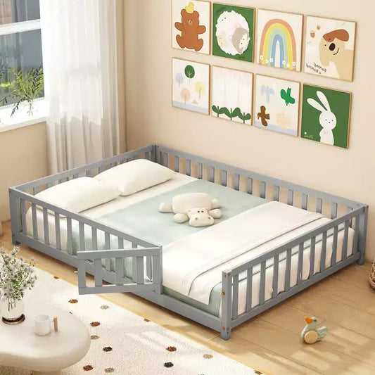Letto Montessori a terra Full Size con sponde a tutta lunghezza e cancello di sicurezza
