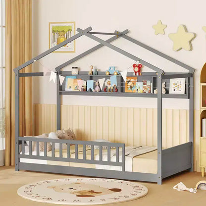 Lettino a capanna Montessori singolo con scaffale portaoggetti a 4 cubi