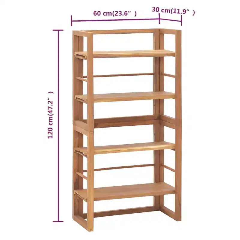 Scaffale in legno massello di teak con 4 ripiani regolabili