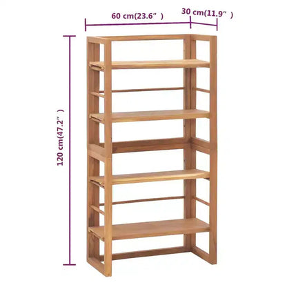 Scaffale in legno massello di teak con 4 ripiani regolabili
