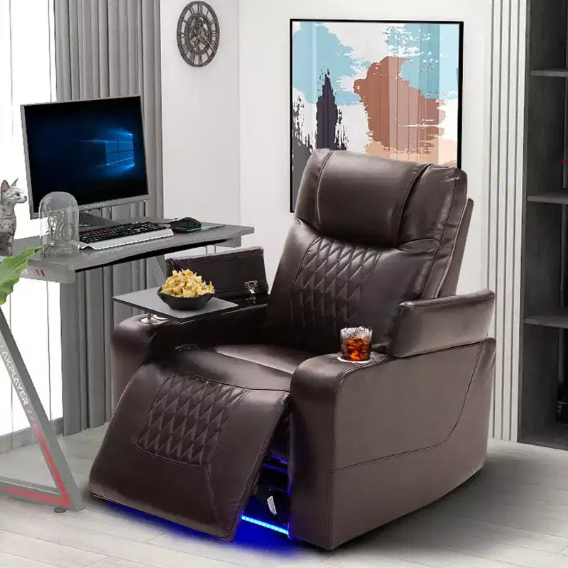 Poltrona Reclinabile Elettrica con Porta di Ricarica USB, Portabicchieri e Illuminazione Ambientale