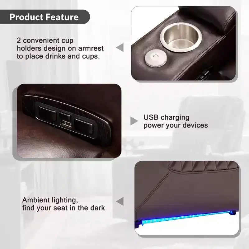 Poltrona Reclinabile Elettrica con Porta di Ricarica USB, Portabicchieri e Illuminazione Ambientale