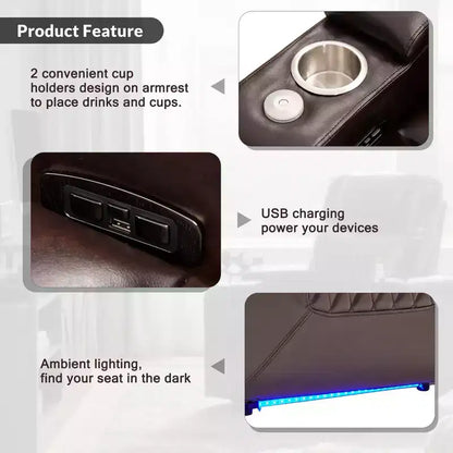 Poltrona Reclinabile Elettrica con Porta di Ricarica USB, Portabicchieri e Illuminazione Ambientale